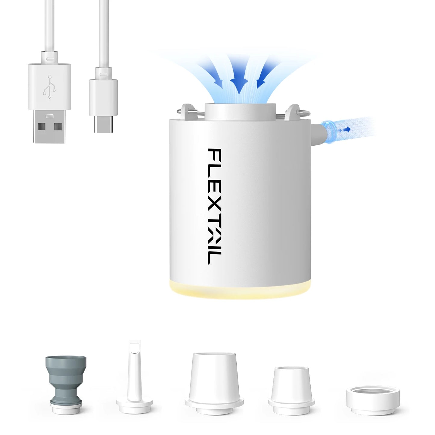 FLEXTAIL Portable Air Pump, Mini Camping Pump with Light, USB-C Charging, Ideal for Sleeping Pads, Air Bed Mattress, Vacuum Bags