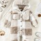 Baby Boys and Girls Plaid Romper Hooded Long Sleeved Plush Jumpsuit Winter Warm Bodysuit Clothes for 3-24 Months Toddler Boy