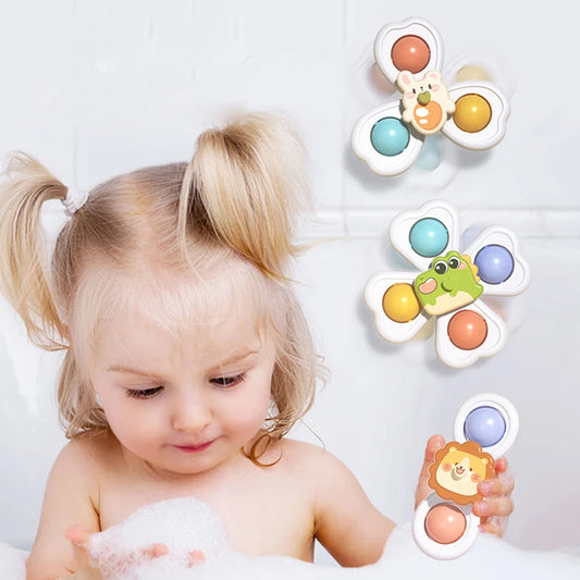 3 in 1 Suction Cups Spinning Top Toy For Baby Game Infant Teether Relief Stress Educational Rotating Rattle Bath Toys For Kids