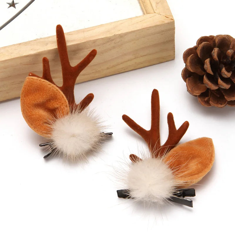 2pcs/Set Kawaii Christmas Elk Ear Hair Clip Women Girl Santa Snowman Hairpin Xmas Party Barrettes For Kids Cosplay Headwear