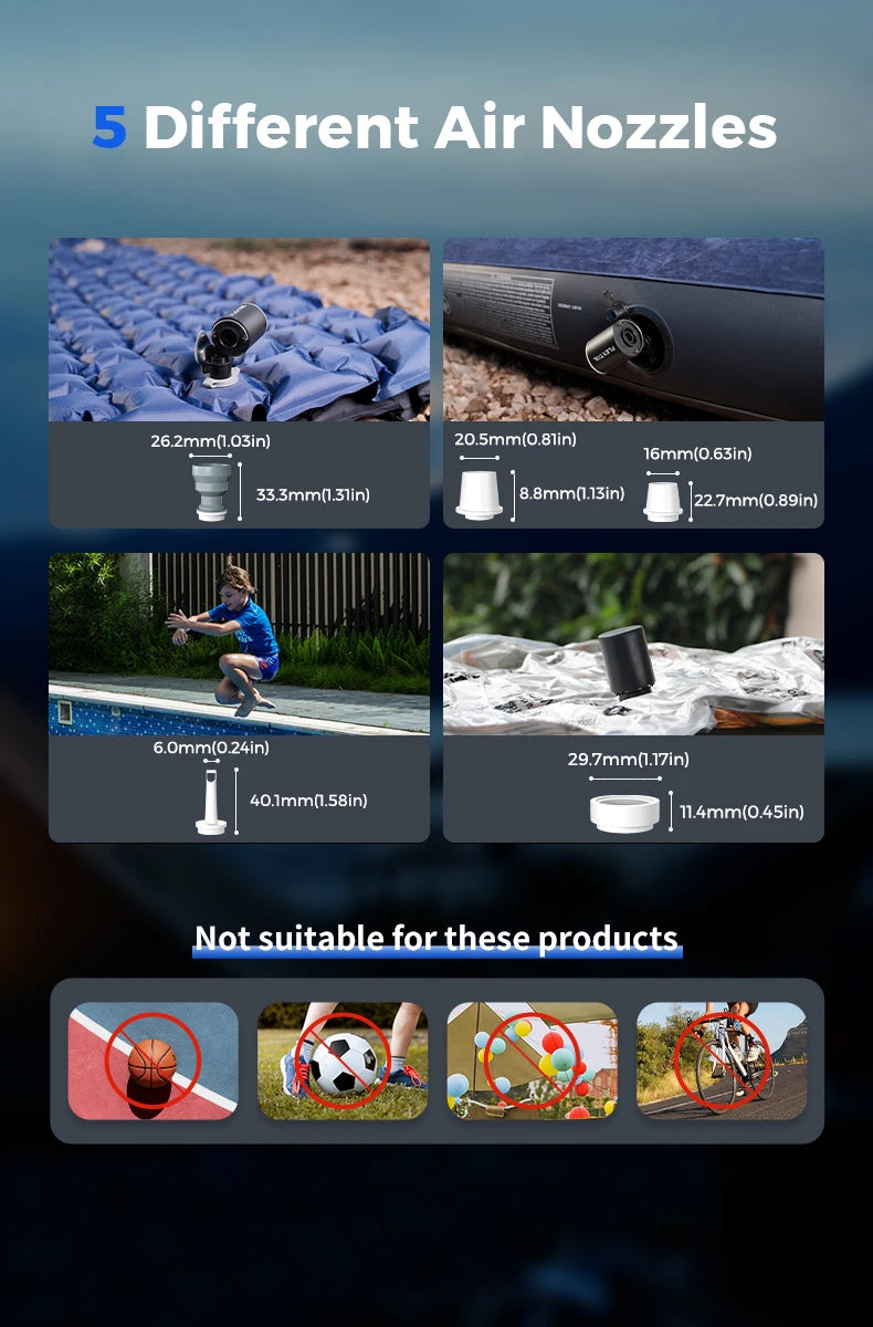 FLEXTAIL Portable Air Pump, Mini Camping Pump with Light, USB-C Charging, Ideal for Sleeping Pads, Air Bed Mattress, Vacuum Bags