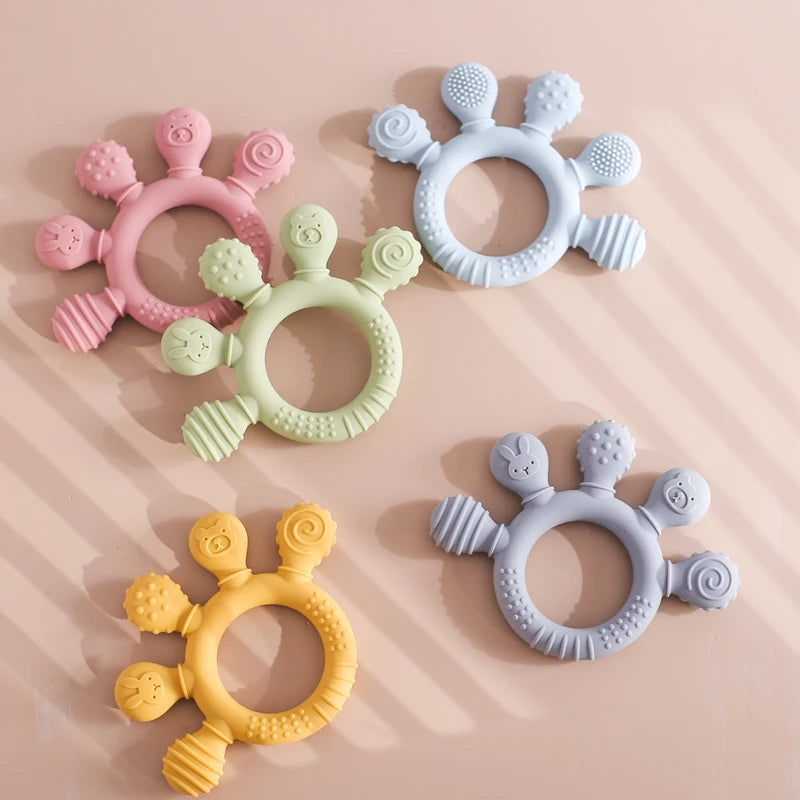 Food-Grade Silicone Teether Ring - Safe Sensory Toy for Babies 0-12 Months!