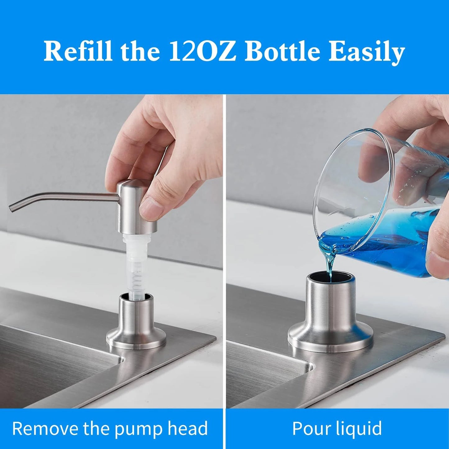 Stainless steel kitchen sink liquid soap dispenser (350ML / 500ML) — pump mount, hand-press design. 🧼