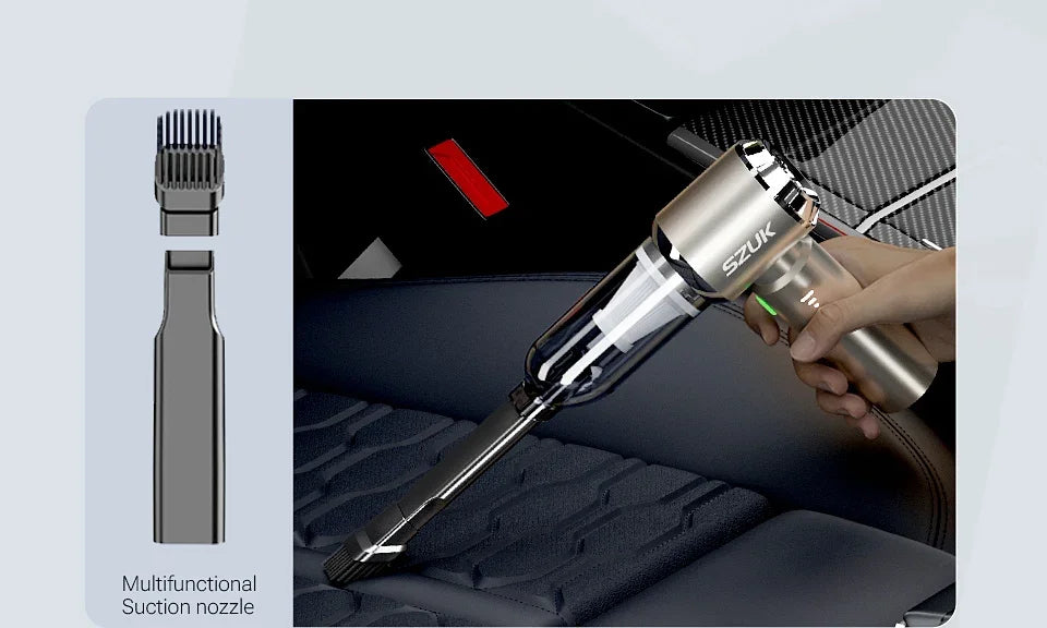 Cordless car vacuum - strong suction, portable, handheld. Perfect for quick clean-ups in your car! 🚗