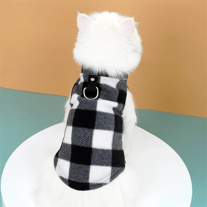Dog Clothing Pet Clothing Polar Fleece Vest Grid Thickened Cat Traction Pet Supplies Cat Clothing Dog Clothing