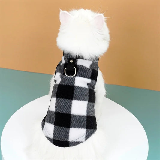 Dog Clothing Pet Clothing Polar Fleece Vest Grid Thickened Cat Traction Pet Supplies Cat Clothing Dog Clothing