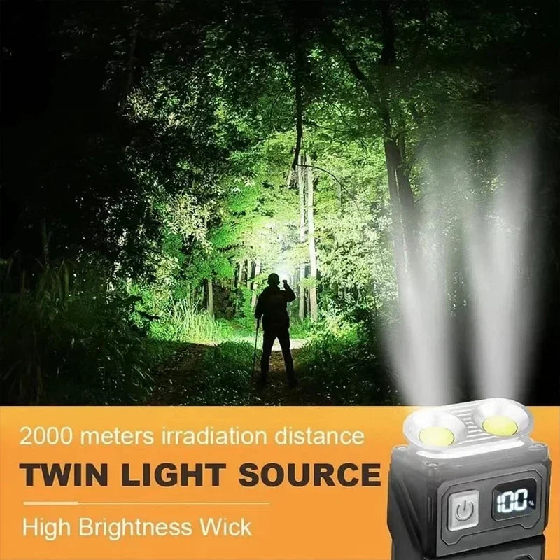 2/1Pcs Portable Flashlight Super Bright MINI USB Rechargeable LED Tail MagnetTorch with COB Emergency Light for Camping Hiking