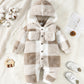Baby Boys and Girls Plaid Romper Hooded Long Sleeved Plush Jumpsuit Winter Warm Bodysuit Clothes for 3-24 Months Toddler Boy