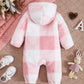 Baby Boys and Girls Plaid Romper Hooded Long Sleeved Plush Jumpsuit Winter Warm Bodysuit Clothes for 3-24 Months Toddler Boy