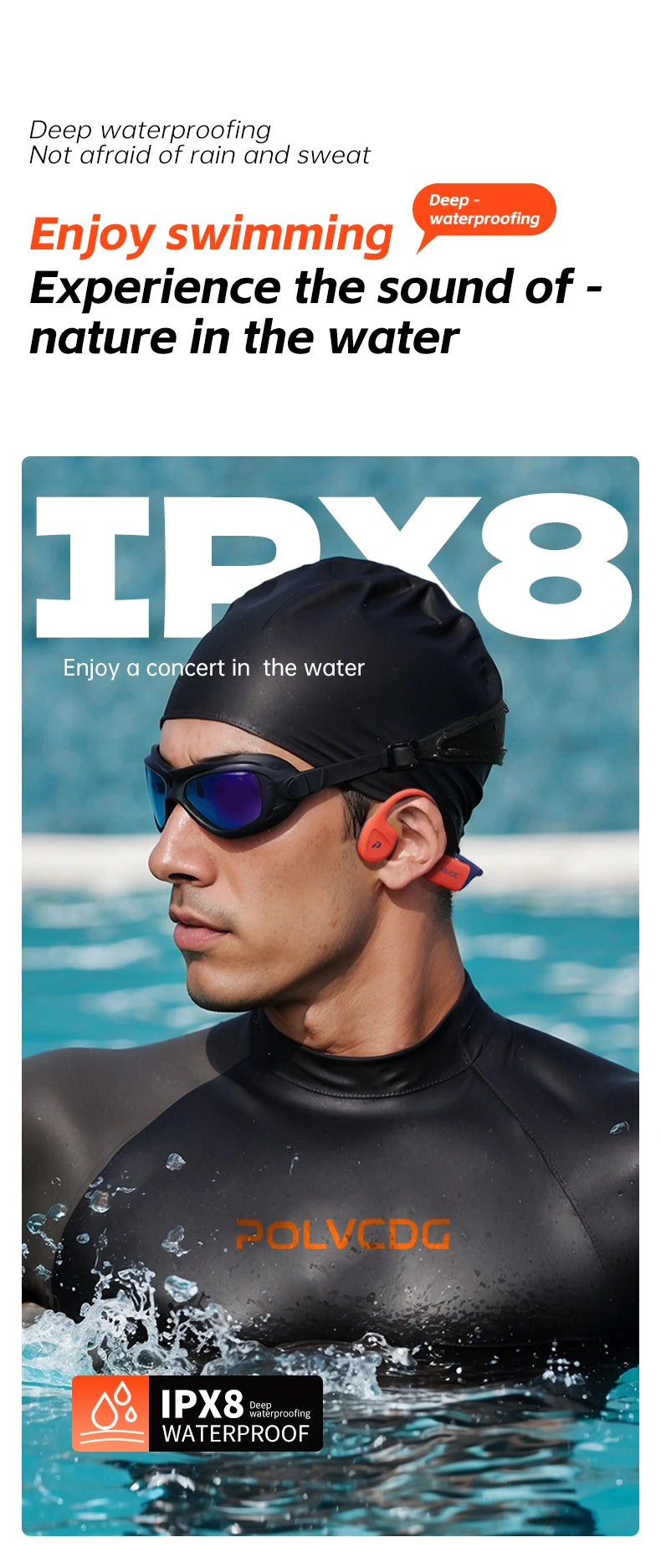 POLVCDG bone conduction swimming earphones IPX8 waterproof 32GB memory Bluetooth 5.4 silicone material 2025 new product x16
