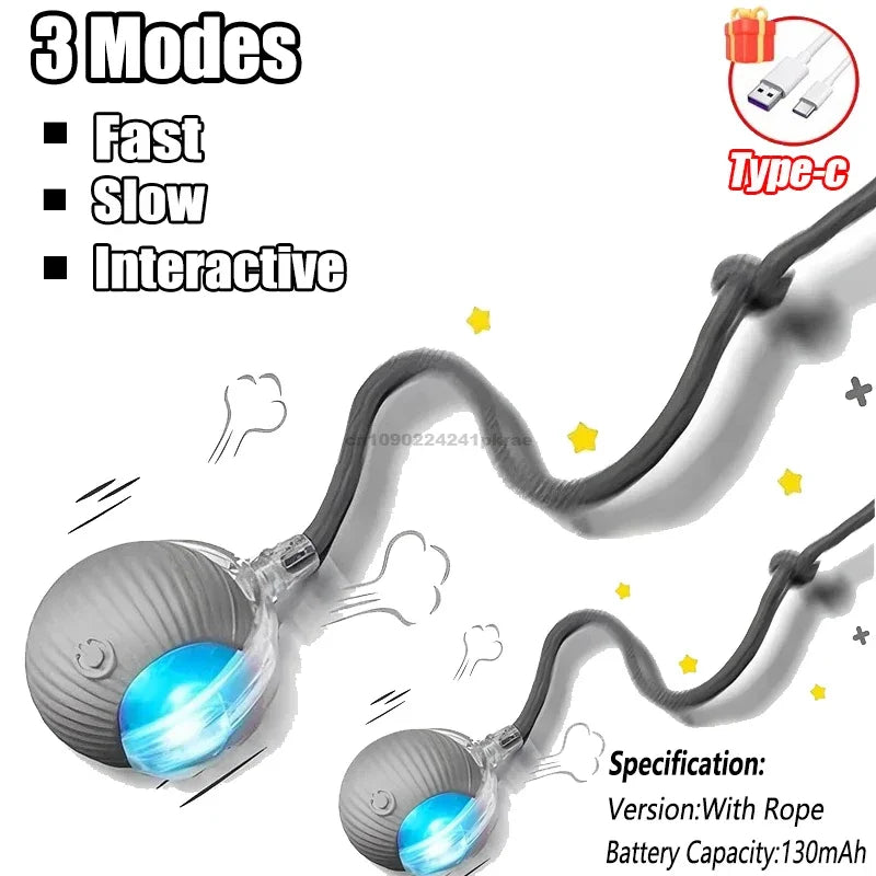 Cat Interactive Ball Toy Automatic Rolling Ball Faux Tail Rechargeable Pet Electric Toy Dog Cat Training Imitate Mouse Products