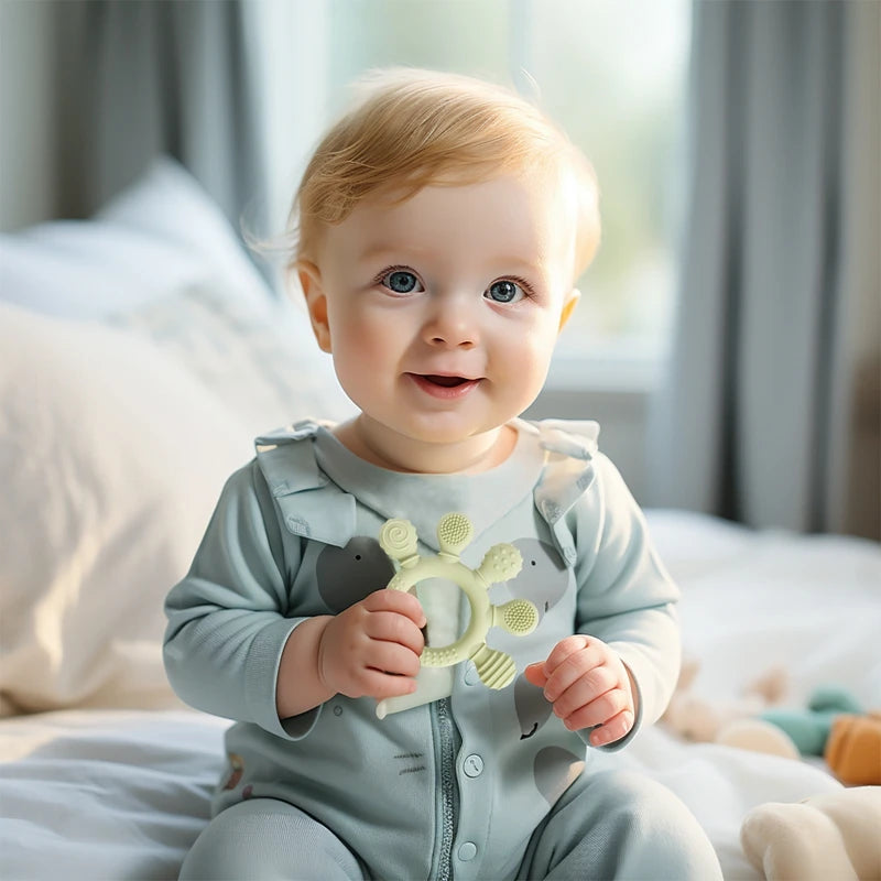 Food-Grade Silicone Teether Ring - Safe Sensory Toy for Babies 0-12 Months!