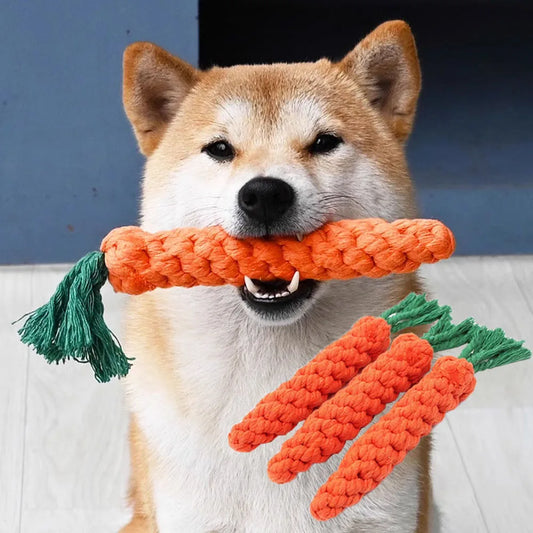 Durable Carrot Dog Chew Toy - Safe Cotton Rope for Molar Cleaning!