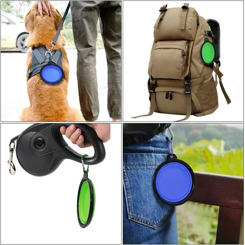 2-in-1 Folding Portable Silicone Dog Feeder Bowl with Carabiner