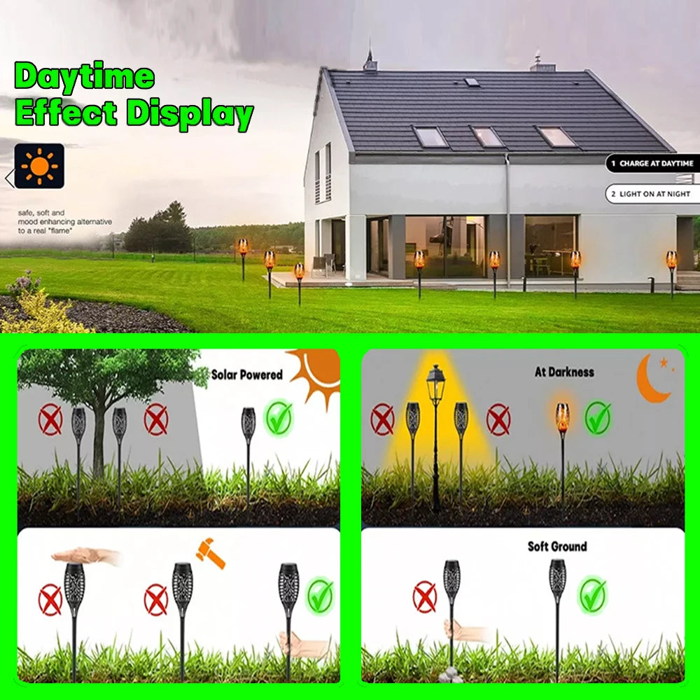 12LED Solar Flame Torch Light Flickering Light Waterproof Outdoor Garden Decoration Landscape Lawn Path Yard Patio Floor Lamps